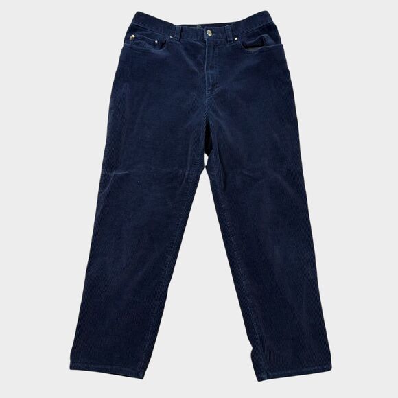 Ralph Lauren Corduroy Pants Womens 12P Navy Blue High Rise Straight Leg - Picture 2 of 13